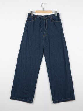ZARA High Waisted Wide Leg Drawstring Denim Jeans Size 8 - 100% Cotton